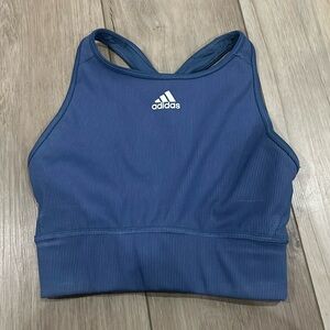 adidas Blue Ribbed High-Neck Sports Bra